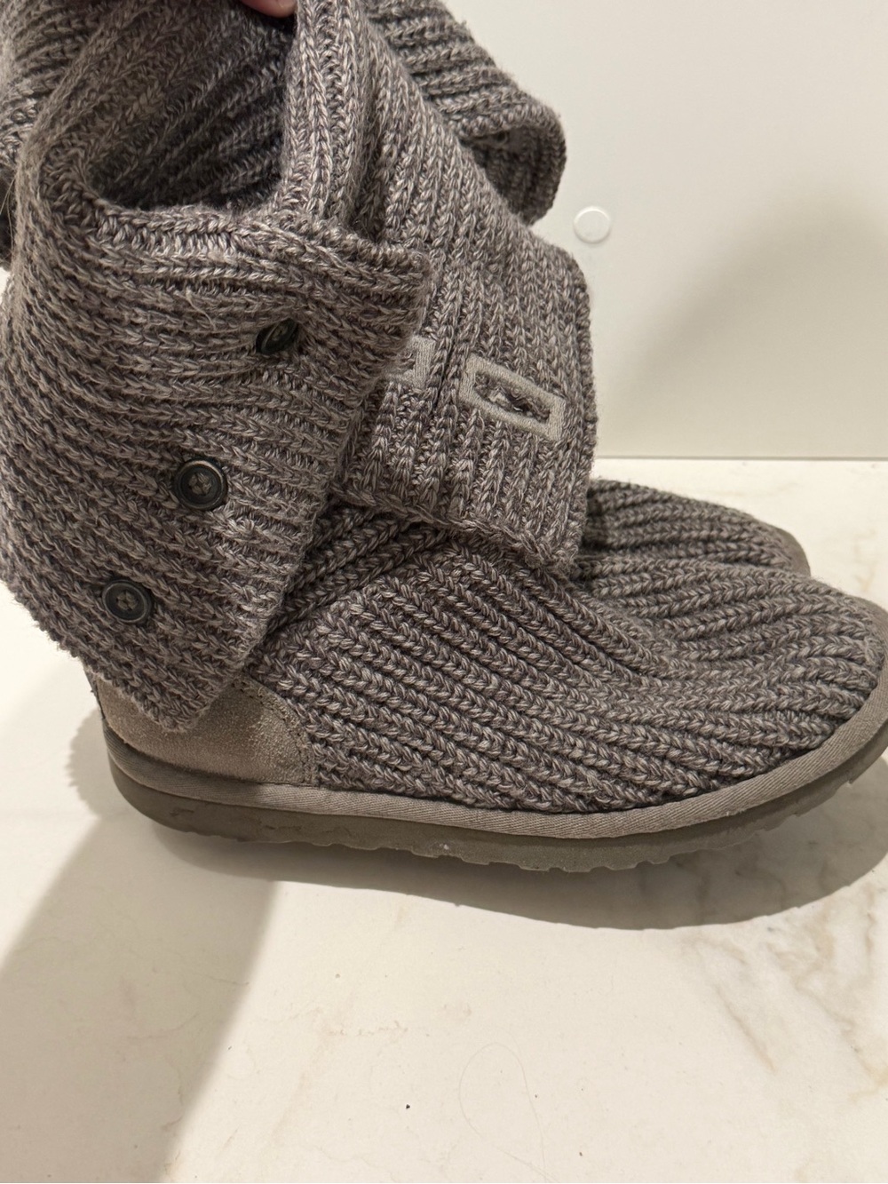UGG Knit Button-Accent Boot in Heather Gray